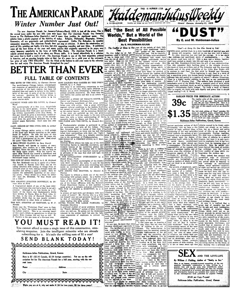 (image for) Haldeman-Julius Weekly, Number 1728, Jan. 11, 1929. - Click Image to Close